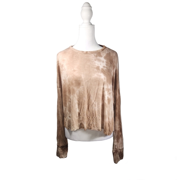 Fashion Nova Long Sleeve Tie Dye Crop Top - Tan / Taupe - Picture 4 of 10